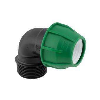 Klemkoppeling knie 90° buitendraad 16-50 mm voor tyleenslang