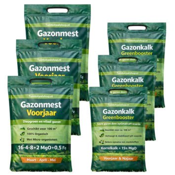 Gazon voorjaars kit | Gazonmest + Greenbooster kalk 20 - 300 m²